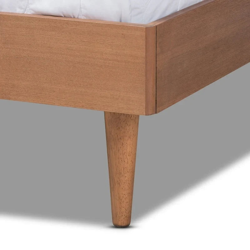 Ash Walnut Mid-Century Modern Wood Bed Frame with Tapered Legs – Full / Queen / King – 2 Person