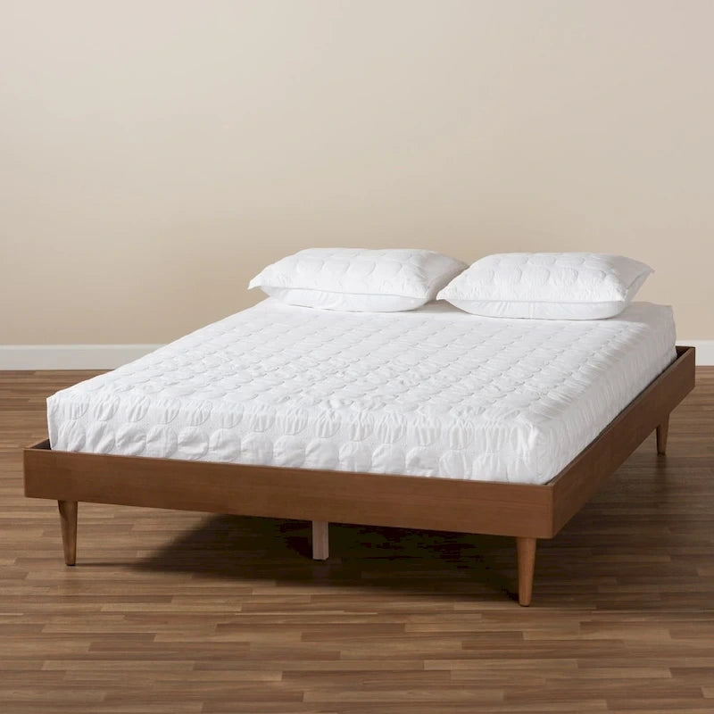 Ash Walnut Mid-Century Modern Wood Bed Frame with Tapered Legs – Full / Queen / King – 2 Person