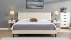 Beige / Grey Fabric Upholstered Platform Bed with Square Tufted Headboard – Full / Queen / King