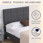 Beige / Grey Fabric Upholstered Platform Bed with Square Tufted Headboard – Full / Queen / King