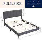 Beige / Grey Fabric Upholstered Platform Bed with Square Tufted Headboard – Full / Queen / King