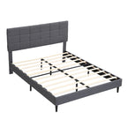 Beige / Grey Fabric Upholstered Platform Bed with Square Tufted Headboard – Full / Queen / King