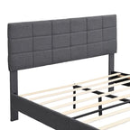 Beige / Grey Fabric Upholstered Platform Bed with Square Tufted Headboard – Full / Queen / King