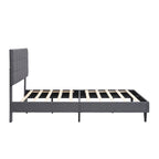 Beige / Grey Fabric Upholstered Platform Bed with Square Tufted Headboard – Full / Queen / King