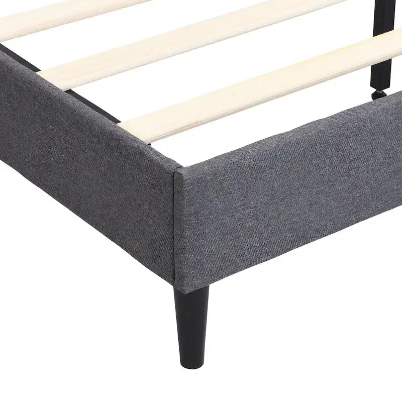 Beige / Grey Fabric Upholstered Platform Bed with Square Tufted Headboard – Full / Queen / King