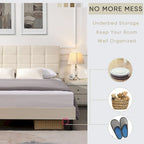 Beige / Grey Fabric Upholstered Platform Bed with Square Tufted Headboard – Full / Queen / King