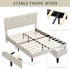 Beige / Grey Fabric Upholstered Platform Bed with Square Tufted Headboard – Full / Queen / King