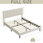 Beige / Grey Fabric Upholstered Platform Bed with Square Tufted Headboard – Full / Queen / King