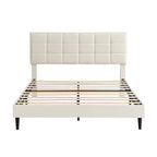 Beige / Grey Fabric Upholstered Platform Bed with Square Tufted Headboard – Full / Queen / King