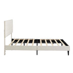 Beige / Grey Fabric Upholstered Platform Bed with Square Tufted Headboard – Full / Queen / King