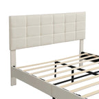 Beige / Grey Fabric Upholstered Platform Bed with Square Tufted Headboard – Full / Queen / King