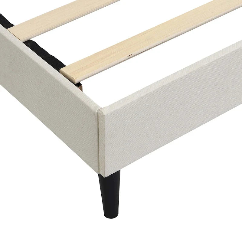 Beige / Grey Fabric Upholstered Platform Bed with Square Tufted Headboard – Full / Queen / King