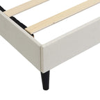 Beige / Grey Fabric Upholstered Platform Bed with Square Tufted Headboard – Full / Queen / King