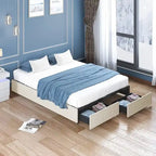Linen Upholstered Platform Bed with Storage Drawers – Beige / Light Grey / Dark Grey – Full / Queen / King