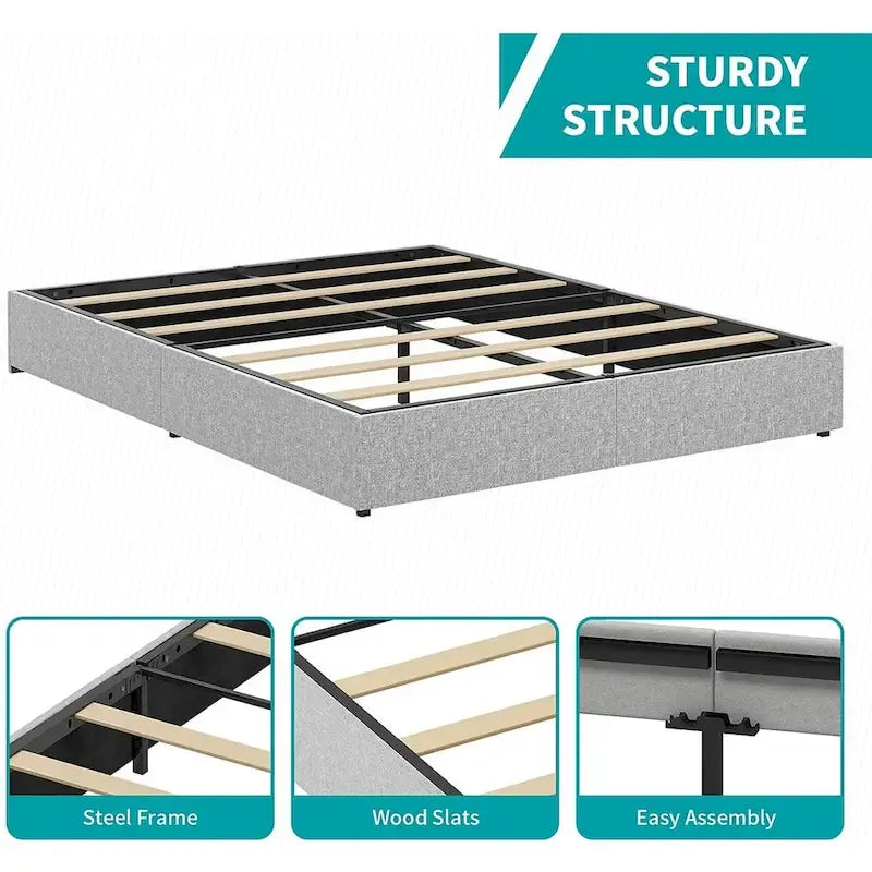 Linen Upholstered Platform Bed with Storage Drawers – Beige / Light Grey / Dark Grey – Full / Queen / King