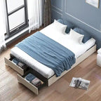 Linen Upholstered Platform Bed with Storage Drawers – Beige / Light Grey / Dark Grey – Full / Queen / King