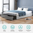 Linen Upholstered Platform Bed with Storage Drawers – Beige / Light Grey / Dark Grey – Full / Queen / King