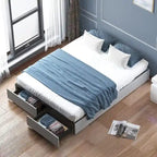 Linen Upholstered Platform Bed with Storage Drawers – Beige / Light Grey / Dark Grey – Full / Queen / King