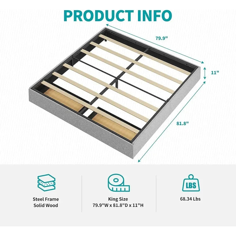 Linen Upholstered Platform Bed with Storage Drawers – Beige / Light Grey / Dark Grey – Full / Queen / King
