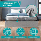Linen Upholstered Platform Bed with Storage Drawers – Beige / Light Grey / Dark Grey – Full / Queen / King