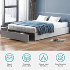Linen Upholstered Platform Bed with Storage Drawers – Beige / Light Grey / Dark Grey – Full / Queen / King