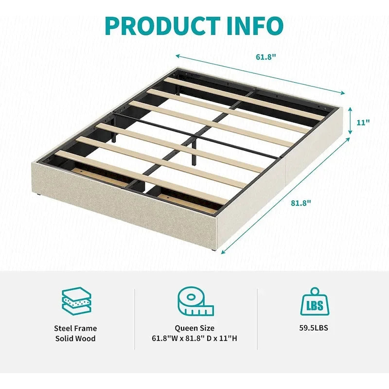 Linen Upholstered Platform Bed with Storage Drawers – Beige / Light Grey / Dark Grey – Full / Queen / King