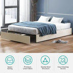 Linen Upholstered Platform Bed with Storage Drawers – Beige / Light Grey / Dark Grey – Full / Queen / King