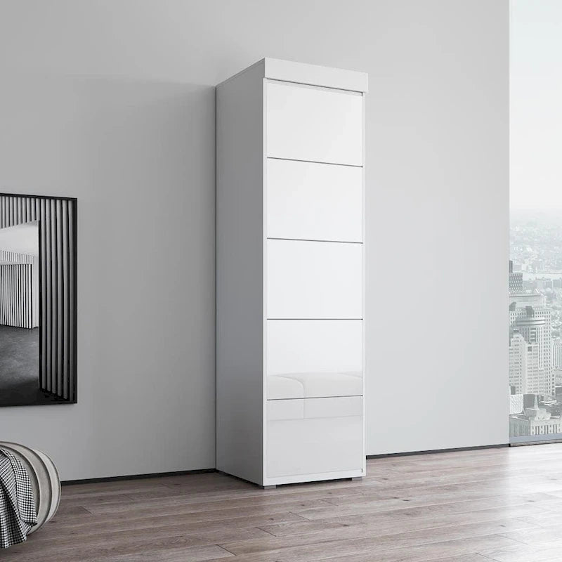 Gray / Black / White Glass-Front Wardrobe Armoire with Matte Body
