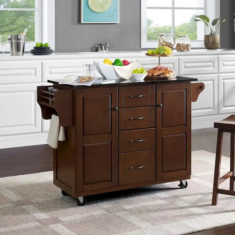 Crosley Eleanor Black Granite Top Kitchen Cart - 18 d x 51.5 w d 35.25 h