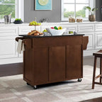 Mahogany & Black Granite Top Rolling Kitchen Cart with 4 Drawers, 2 Cabinets & Spice Rack