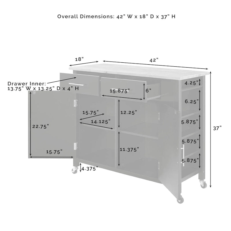 Black & Natural Wood Top Rolling Kitchen Island Cart with 2 Cabinets, 2 Drawers & Spice Rack