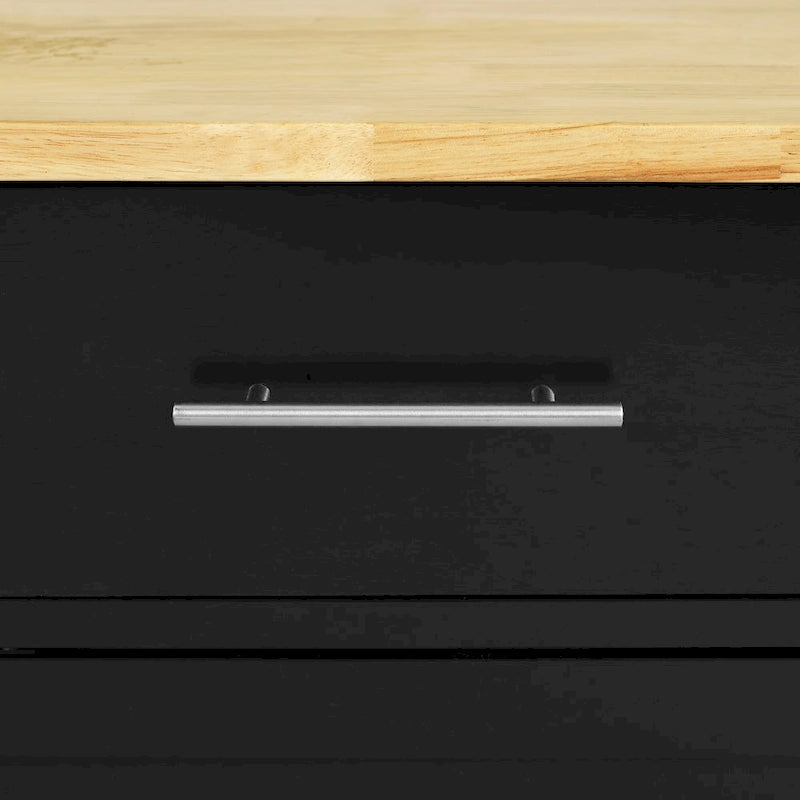 Black & Natural Wood Top Rolling Kitchen Island Cart with 2 Cabinets, 2 Drawers & Spice Rack