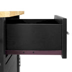 Black & Natural Wood Top Rolling Kitchen Island Cart with 2 Cabinets, 2 Drawers & Spice Rack