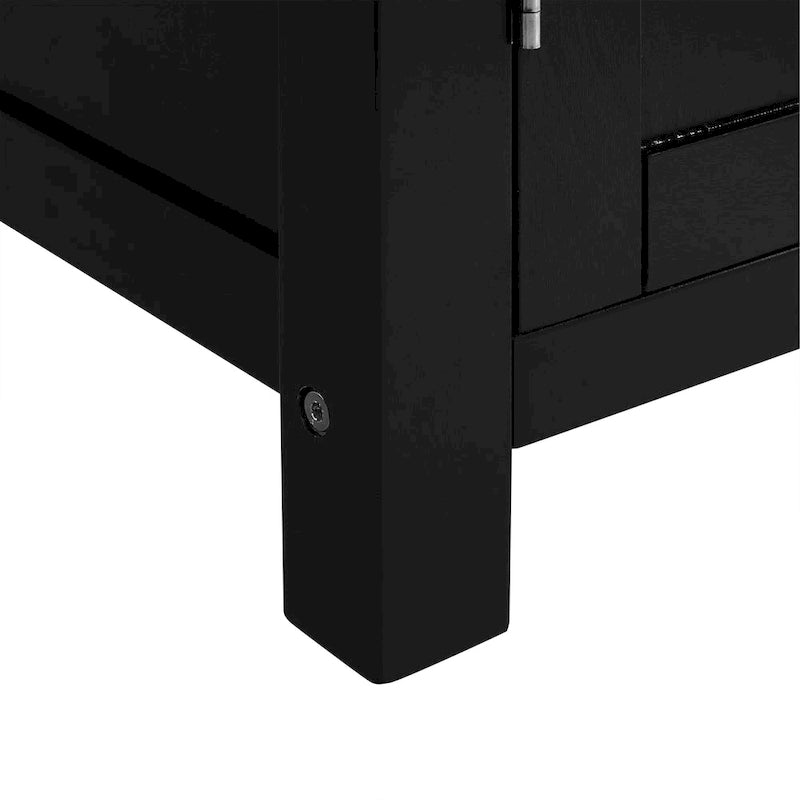 Black & Natural Wood Top Rolling Kitchen Island Cart with 2 Cabinets, 2 Drawers & Spice Rack