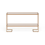Gold Matte Iron Console Table with Tempered Glass Top & Mirrored Shelf