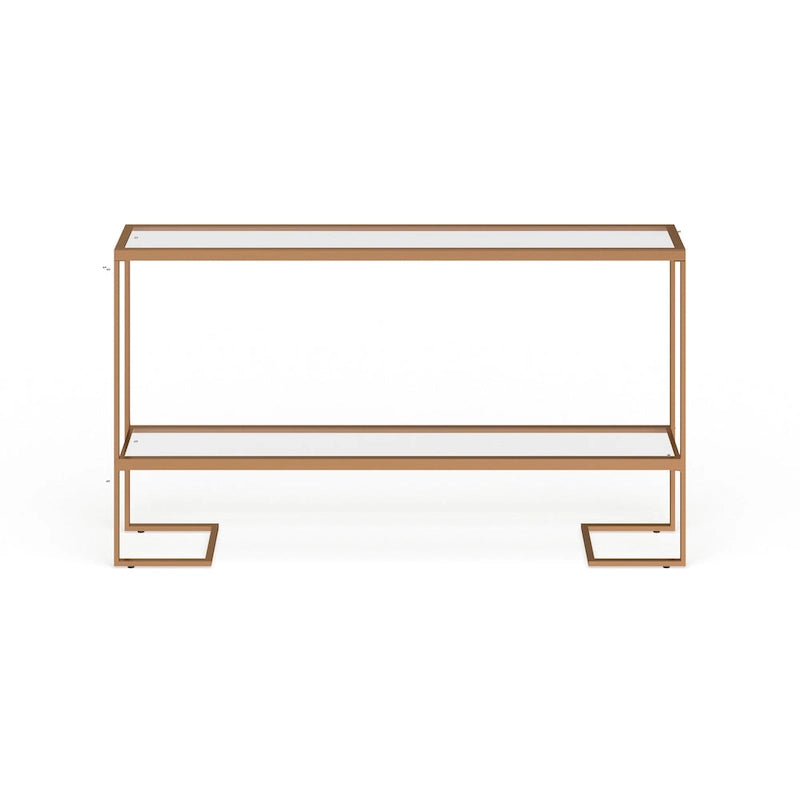 Gold Matte Iron Console Table with Tempered Glass Top & Mirrored Shelf
