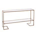 Gold Matte Iron Console Table with Tempered Glass Top & Mirrored Shelf