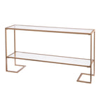 Gold Matte Iron Console Table with Tempered Glass Top & Mirrored Shelf
