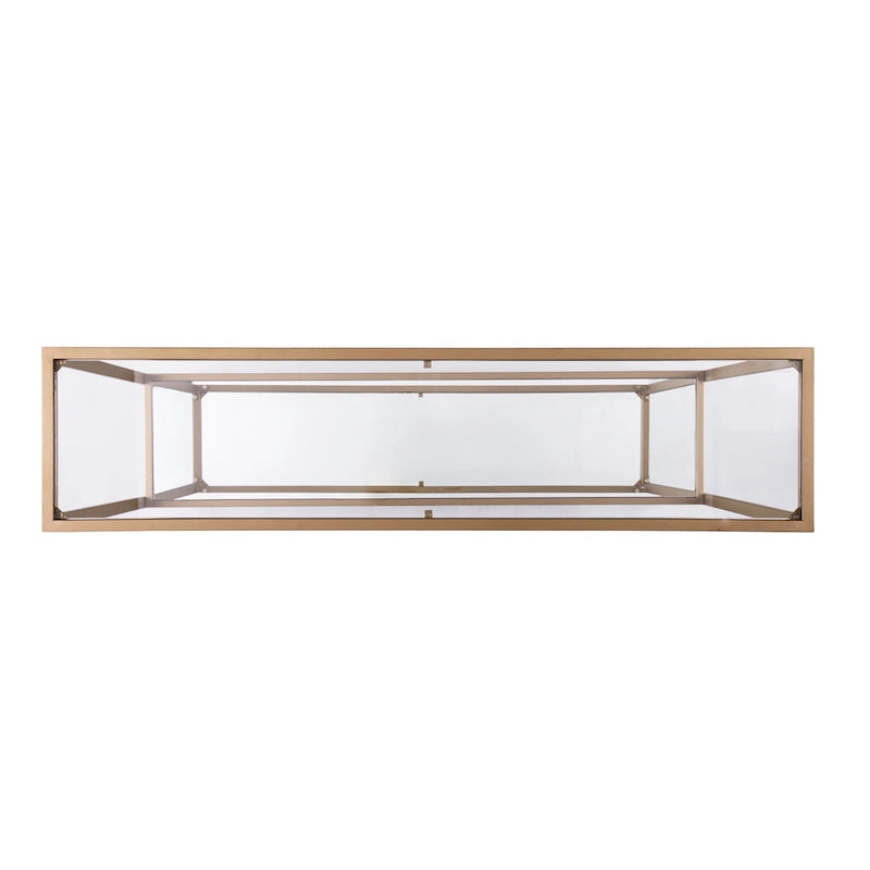 Gold Matte Iron Console Table with Tempered Glass Top & Mirrored Shelf