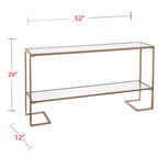 Gold Matte Iron Console Table with Tempered Glass Top & Mirrored Shelf
