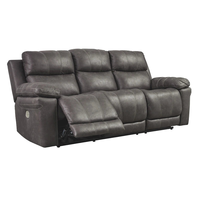 Midnight Faux Leather Power Reclining Sofa with Adjustable Headrest – 3 Person