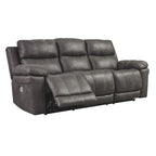 Midnight Faux Leather Power Reclining Sofa with Adjustable Headrest – 3 Person