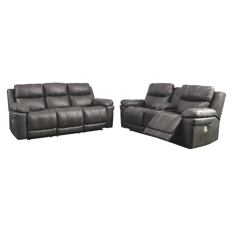 Midnight Faux Leather Power Reclining Sofa with Adjustable Headrest – 3 Person