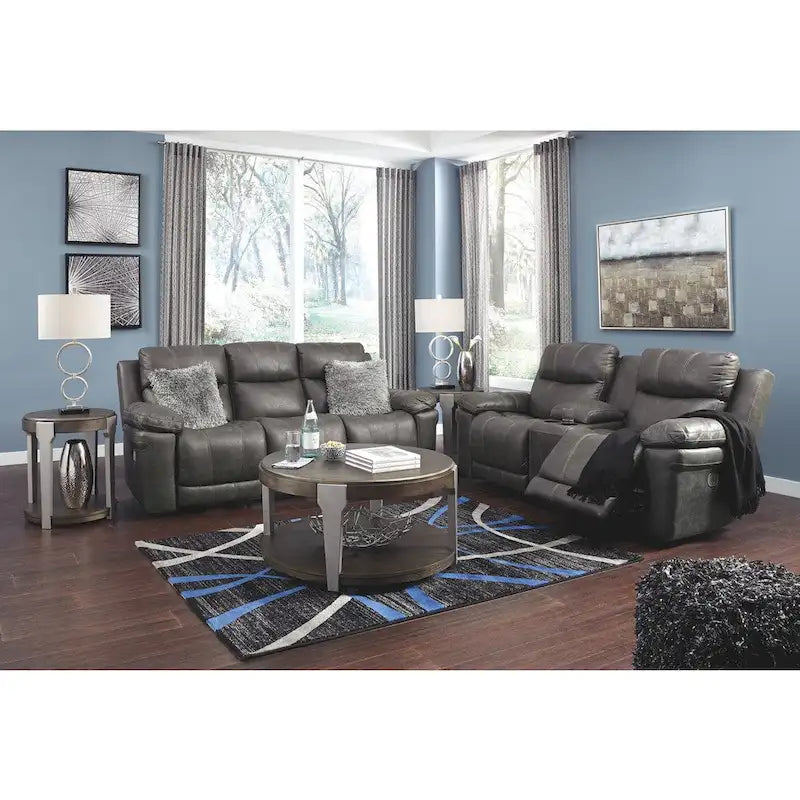 Midnight Faux Leather Power Reclining Sofa with Adjustable Headrest – 3 Person