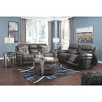 Midnight Faux Leather Power Reclining Sofa with Adjustable Headrest – 3 Person