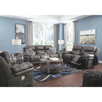 Midnight Faux Leather Power Reclining Sofa with Adjustable Headrest – 3 Person