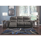Midnight Faux Leather Power Reclining Sofa with Adjustable Headrest – 3 Person