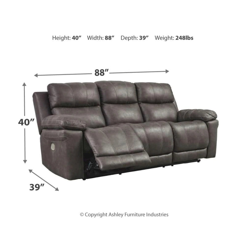 Midnight Faux Leather Power Reclining Sofa with Adjustable Headrest – 3 Person