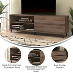 Walnut / Black Mid-Century TV Stand with Adjustable Shelf & 2 Storage Drawers – Fits up to 60 in. TV
