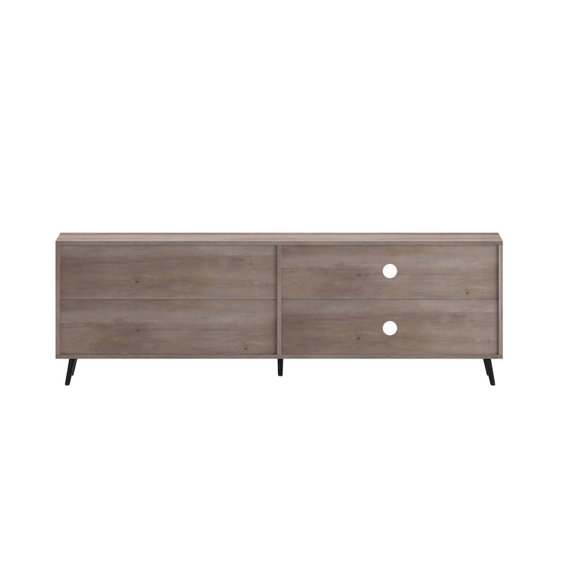 Walnut / Black Mid-Century TV Stand with Adjustable Shelf & 2 Storage Drawers – Fits up to 60 in. TV